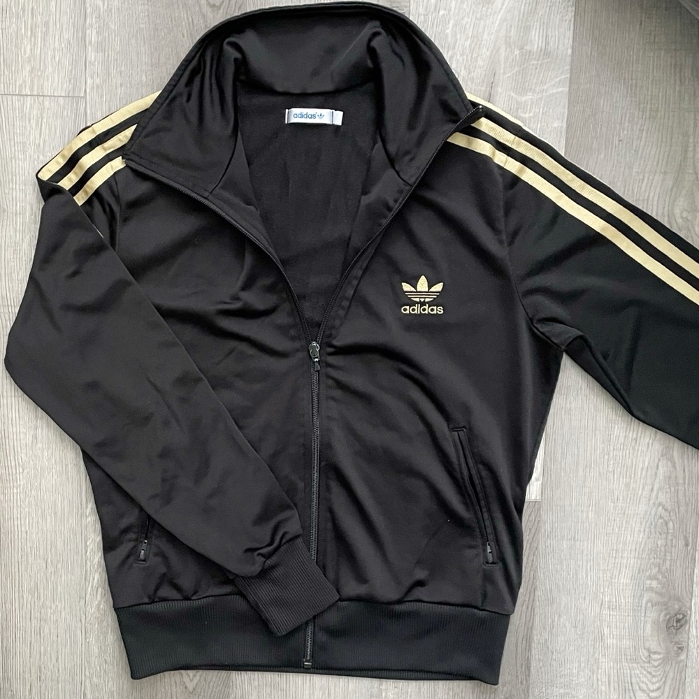 Men’s Adidas Full Zip Gold & Black Vintage Inspired Medium Sweater